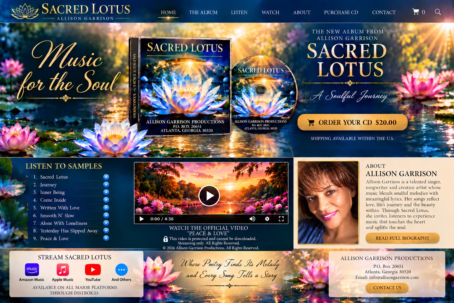 Sacred Lotus by Allison Garrison — full approved website design